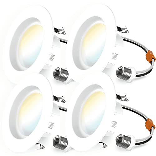 Sunco 4 Pack 5 CCT Retrofit LED Recessed Lighting 4 Inch, 2700K/3000K/3500K/4000K/5000K Selectable, Dimmable Can Lights, Baffle Trim, 11W=60W, 660LM, Damp Rated - Energy Star