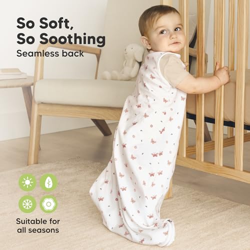 Image of 2-Pack Organic Baby Sleep Sacks, 100% Cotton 0.5TOG (Butterflies, 18-24M) | Soft Breathable, Baby Wearable Blanket, Toddler Sleeping Sack 18-24 Months, Easy to Wear Transitional Swaddles for Newborns