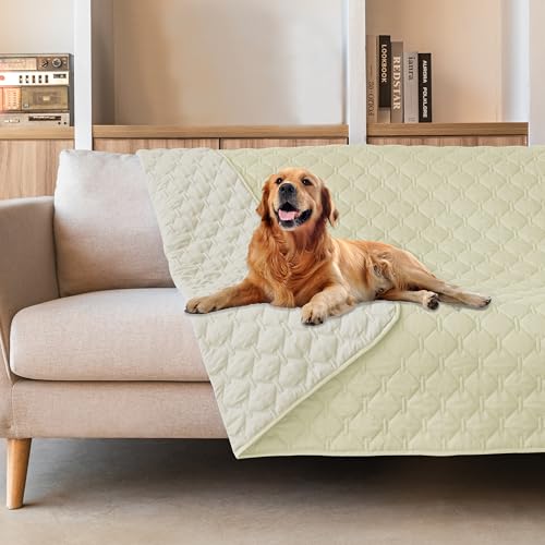 Image of gogobunny 100% Double-Sided Waterproof Dog Bed Cover Pet Blanket Sofa Couch Furniture Protector for Puppy Large Dog Cat, Reversible (82x102 Inch (Pack of 1), Dark Cream /Light Cream)