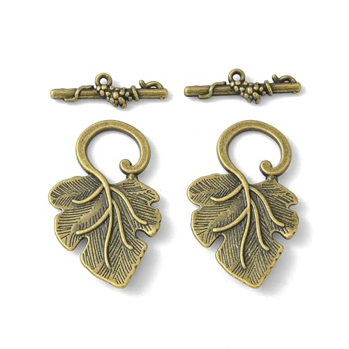LiQunSweet 10 Sets Antique Bronze OT Toggle Clasps Leaf Toggle
