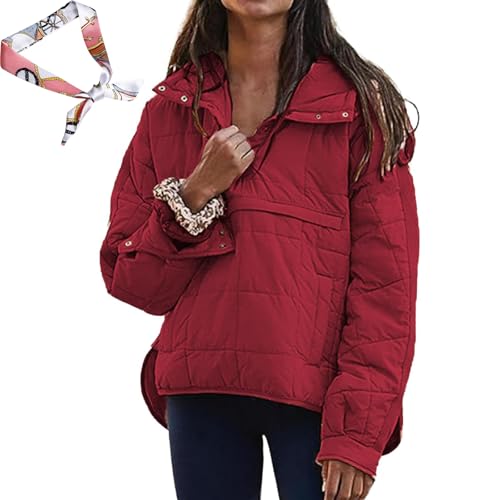 2025 New Women's Oversized Hooded Puffer Jacket Quilted Lightweight Winter Warm Pullover Padded Hoodies Coat