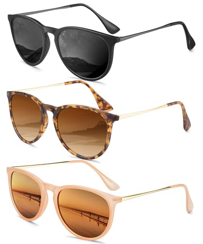 QALLY Sunglasses Womens Polarized Sunglasses-Women: Retro Round Sun Glasses with UV400 Protecion Trendy 3 Pack ($6.33$6.33/count)