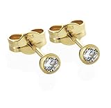 Stein: Zirkonia NKlaus Paar Ohrstecker Gold 585er 4,0mm Cubic Zirkonia Damen Herren Kinder 2062