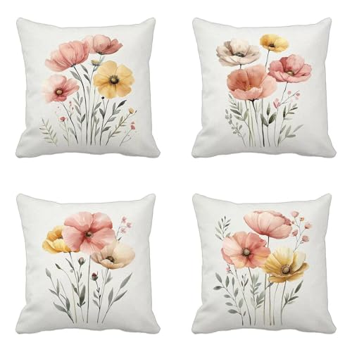 クッションカバー ピンク クッションカバー 70 x 70 cm 4枚組, 柔 Cushion Cover 田舎 Cushion Cover おしゃれ 洗濯機丸洗い 隠れるファスナー ソファ用 家庭装飾 洋室 車用 装飾枕 雰囲気 部屋飾りギフト -yxy