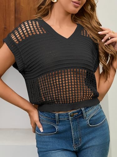 Image of Women's Summer Crochet Top Hollow Out Detachable Sleeves Knit Sweater Vest Beach Cover Ups
