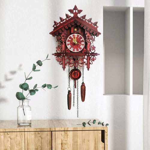 Owneed Orologio a cucù, Foresta Nera Orologio a cucù intagliato, Scena in legno, Adatto per Soggiorno, Camera da letto, Cucina, Ristorante, Café Hotel Decorazione