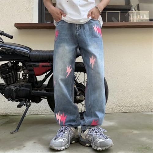 Men's Washed Printed Loose Street Plus Size Hip Hop Korean Styleinsmop Jeans3
