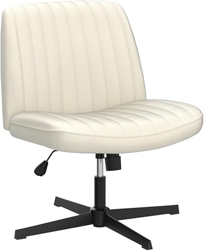 Miniatura 5 de DUMOS Ruedas anchas sin brazos cruzados, moderno escritorio de oficina en casa, silla giratoria de tela ajustable, color crema