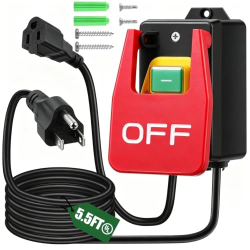Paddle Switch for Table Saw, 110V to 120V Single Phase On/Off Switch with Large OFF Paddle for Emergency Stop, Power Switch with Heavy Duty Extension Cord, Fits Table Saw | Router Table | Drill Press