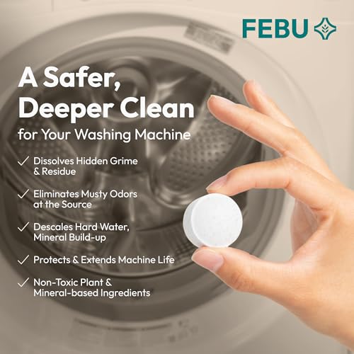 FEBU Washing Machine Cleaner Tablets Made in USA | Washer Machine Cleaner & Deodorizer | Removes Gunk & Grime | 7 Natural, Biodegradable, Plant-Based Ingredients | 24 Tablets - 12 Month Supply by FEBU - Image 2