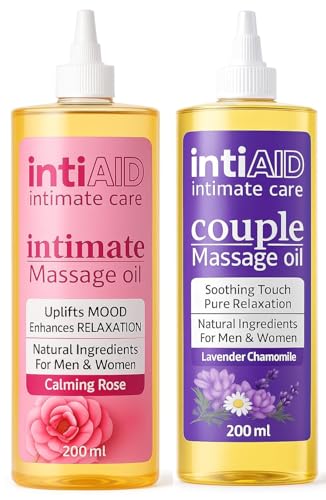 Image of Couple & Intimate Massage Oil Pack of 2 with Sensual Bliss of Lavender & Chamomile. Ideal for Couples Date Nights & Soothing Massage Experience. Non-Sticky Texture - 200ml Each