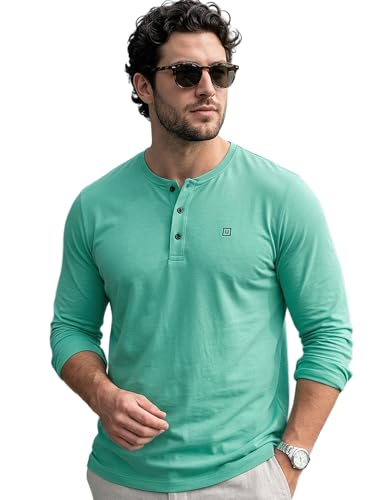 Image of Urbano Fashion Men's Solid Henley Neck Slim Fit Full Sleeve Cotton T-Shirt