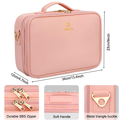 MONSTINA Travel Makeup Bag,Portable Cosmetic Train Case,2 Layer Large Capacity Makeup Organizer with 12 Brush Organizer and Zipper Pocket for Eye shadow Palette,Nail Tool,Beauty