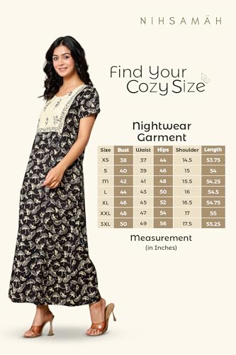 Image of NIHSAMAH Cotton Nighty for Women - Printed Stylish Night Gown, Comfortable Sleepwear Long Nightwear, Maxi