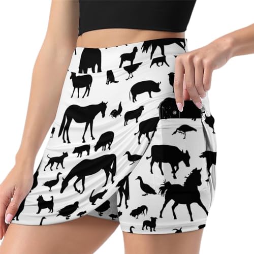 Mini jupe de course contre les frottements : skort de tennis animaux de la ferme avec poche