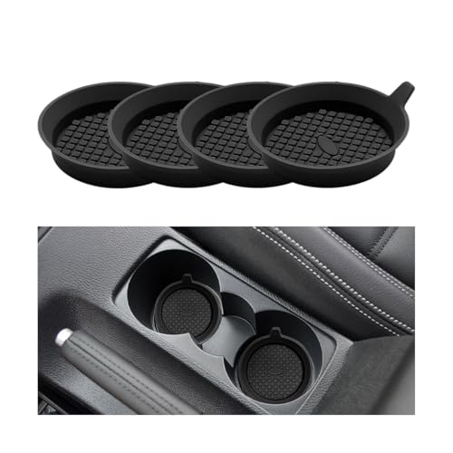 Zpana Car Cup Holder Coaster, 4PCS Silicone Waterproof Non-Slip Vehicle Water Bottle Cups Mats, Recessed Automotive Interior Drink Cup Pad Accessories, Universal for SUV Sedan Truck (Black)