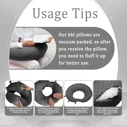 ongfuwu BBL Pillow After Surgery for Butt to Sleep, Brazilian Butt Lift Recovery Post Surgery Pillow for Sitting Sleeping Driving, Donut Pillow for Woman Lumbar Back Cushion Seat (Dark Gray)