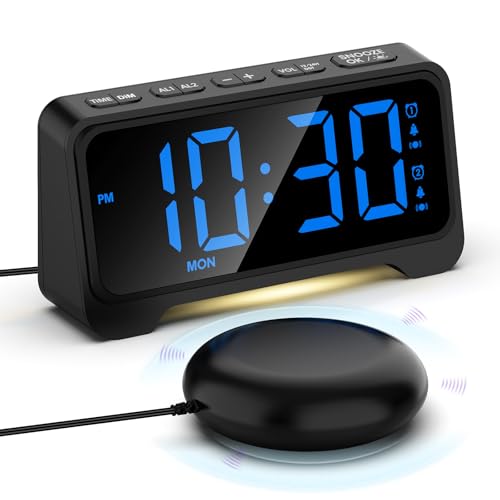 Wecker Extra Laut mit Bettschüttler, Vibrationswecker für Gehörlose Schlafzimmer Nachttisch, Großes Display mit Dimmer, Snooze, Wochenendmodus,...