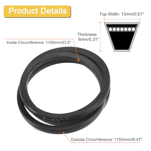 Image of uxcell A43 1 /2 Classic Wrapped V-Belt, 45 inch Outside Circumference, Black, Industrial Rubber V-Belt
