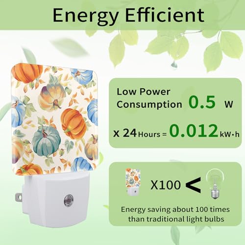 Image of Thanksgiving Pumpkin Night Light, Thanksgiving Fall Night Light Plug into Wall with Dusk to Dawn Sensor, LED Lamp Energy Saving Lights for Men Women Boys Girls,Lamp for Bedroom Bathroom Hallway