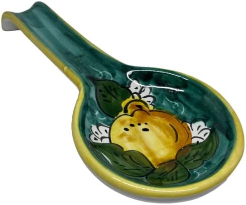 Hand Painted Italian Ceramic Spoon Rest – 10.5 Inches – Made in Italy, Teal Lemon Design – Handmade Ceramic Kitchen Utensil Holder