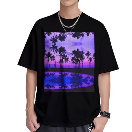 T-shirt manches courtes homme violet col rond coupe droite tailles S à XL