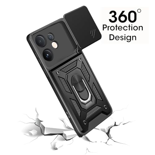 Image of Tough Armor Bumper Back Cover Case for Vivo T4 Pro 5G | Sliding Camera Cover, Kickstand & Ring Holder 360 Degree Protection Back Cover Case for Vivo T4 Pro 5G - Black
