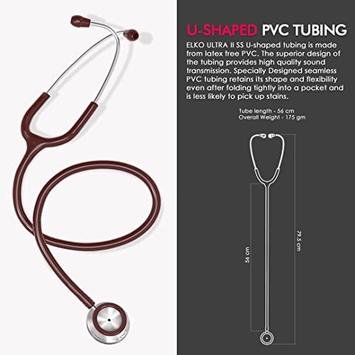 Image of ELKO EL-140 ULTRA II SS Stainless Steel Acoustic Stethoscope | For Doctors, Medical Students & Healthcare Professionals | Dual Head Chestpiece | 5.5mm Brass Pipe Frame | U-Shaped PVC Tubing (Brown)