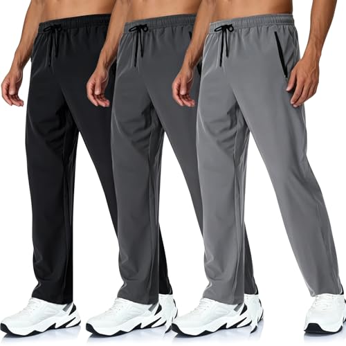 Image of 3 Pack Joggers for Men UK Tracksuit Bottoms Mens Jogging Bottoms Lightweight Mens Sweatpants Casual Gym Running Pants with Zipper Pockets (UK, Alpha, M, Regular, Regular, Black.Darkgrey.Lightgrey)