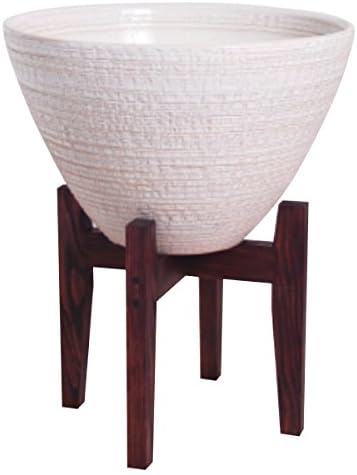 Amazon プラスガーデン 水蓮鉢 シェル 木製スタンド付 F300ｍｍ 底穴なし ホワイト 信楽焼 530 31 鉢 プランターカバー