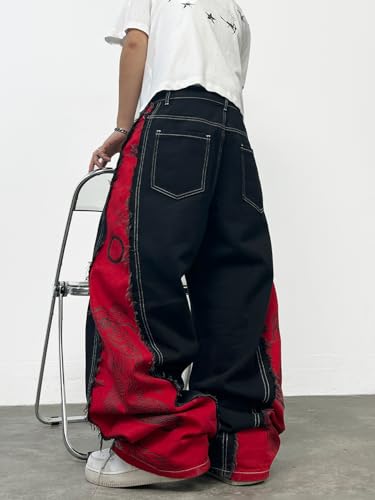 Pantalones vaqueros holgados de pierna ancha estilo hip hop con dragón 5