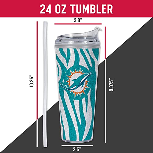 Image of Rico Industries NFL Football Glitter 24oz Acrylic Glitter Tumbler with Hinged Lid, Officially Licensed Double Wall Tumbler with Straw