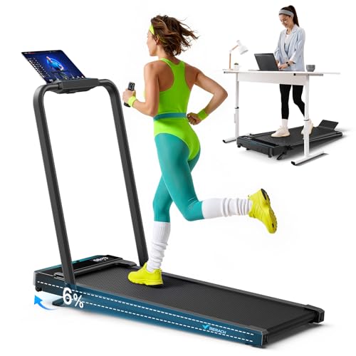 MERACH Walking Pad mit 6% Steigung 1-12km/h 2 in 1 Laufband Klappbar 3.0HP Laufband für Zuhause with Handle Bar 136KG Capacity Treadmill Laufbänder Schreibtisch LED APP Einfach zu Verstauen