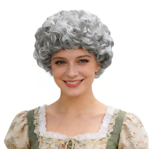 GYIOFAI Peluca de Anciana, Peluca Corta y Rizada para Abuela, Pelucas Afro de Abuela para Mujer para Uso Diario Carnaval Día Mundial del Libro Halloween Cosplay (Plata)