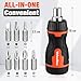 ValueMax 8-in-1 Stubby Ratcheting Screwdriver, Multi-bit Screwdriver, Quick-load Mechanism, Adjustable Magnetic Tool with Phillips, Slotted, Torx Screw Driver Bits and 1/4