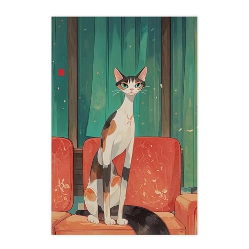 Affiche vintage chat long cou et stickers muraux design rétro pour décoration chambre