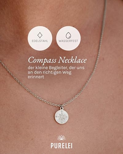 Purelei Compass Kette Damen (Silber) – Halskette Damen aus langlebigem Edelstahl – Wasserfeste Kette mit Anhänger… – Ansicht 2