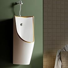 Wall-Mounted Commercial Ceramic Urinal for Mens,Automatic Sensor Flushing,Urinals for Men Spill Proof Nighttime,for Public Toilet Hotel GarageGold,Manual Flushing