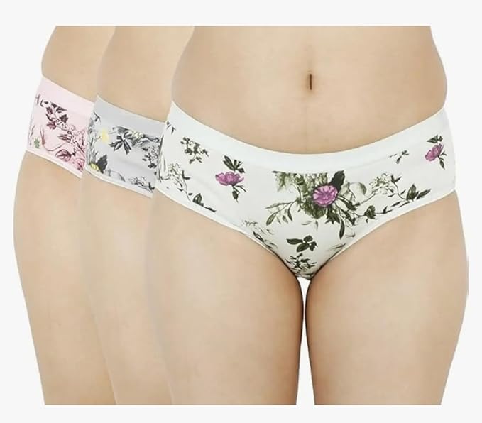 Women's Print Bikini Panties, 3 Pack, Pink White Grey-picture-39