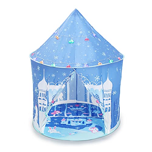 Princess Castle Play Tent with Colorful Light, Girls Pop Up Tent Kids Playhouses for Indoor and Outdoor Use
