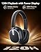 bmani Hybrid Active Noise Cancelling Headphones,120H Playtime Wireless Headphones Bluetooth 6.0 with Power Display, 6-Mic ENC Calls, 360° Spatial Audio Over Ear Headphones Headset for Travel Game