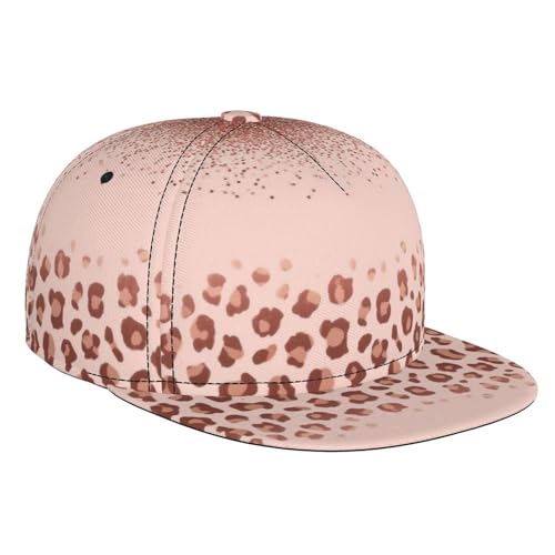 Unisex Adult Rose Gold Glitter Pattern Pink Cheetah Leopard Print Baseball Cap Snapback Dad Hat for Camping Golf Outdoor Activities, Fashionable Adjustable Snap Military Cap, One Size Fits Most