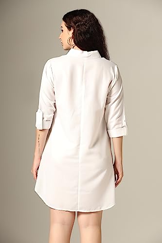 Greciilooks Western Dress For Women| Shirt Collar Solid A-Line Dress| Plus Roll Tab Sleeve Shirt Dress| Women's Comfort Summer Dress| Dress Perfect For Outing (Large, Sky)