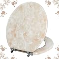 Round Toilet Seat Natural Wood Toilet Seat with Zinc Alloy Hinges, Easy to Install also Easy to Clean, Anti-pinch Marble Toilet Seat by Angol Shiold (Round, Beige Pink)