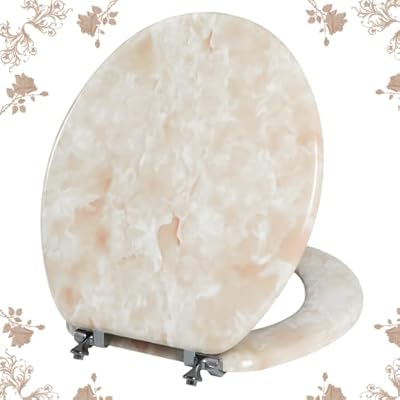 Round Toilet Seat Natural Wood Toilet Seat with Zinc Alloy Hinges, Easy to Install also Easy to Clean, Anti-pinch Marble Toilet Seat by Angol Shiold (Round, Beige Pink)