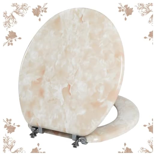 Round Toilet Seat Natural Wood Toilet Seat with Zinc Alloy Hinges, Easy to Install also Easy to Clean, Anti-pinch Marble Toilet Seat by Angol Shiold (Round, Beige Pink)