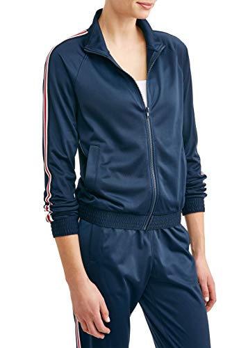 Athletic Works Women's Lightweight Active Sport Zip Stripe Tricot Track Jacket - Blue Cove (Large)
