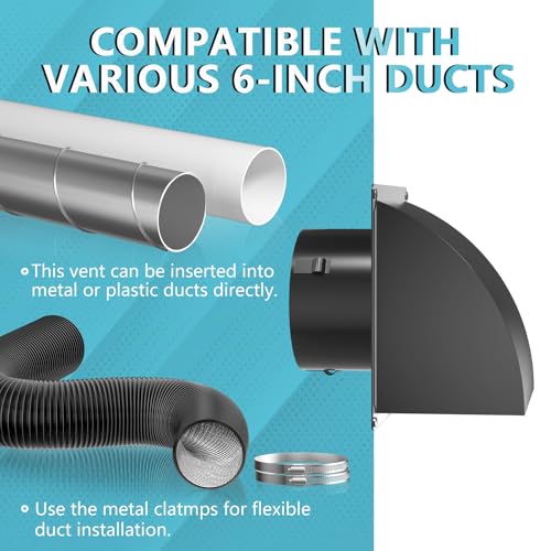 Image of 2 Pcs 4 Inch Dryer Vent Cover Outside, HG Power Metal Exterior Vent Cover with Removable Screen & Cushioned Non-Return Flap, Air Wall Vent for House, Range Hood, AC, Opening Diameter: 3.81 inch Black