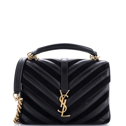 Saint Laurent, Pre-Loved Classic Monogram College Bag Matelasse Chevron Leather and Suede Medium, Black