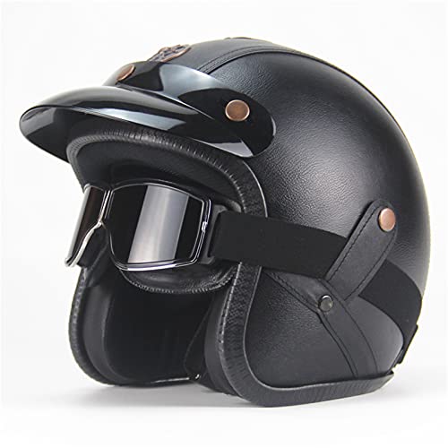 BGMKE Cascos Abierta Moto Retro Jet Half Helmet Dot/ECE Homologado Electrico Scooter Casco De Moto para Temporadas,Cuero De PU 3/4 Vintage Mujer Y Hombre Medio Abierto Casco De Moto con Gafas Cover